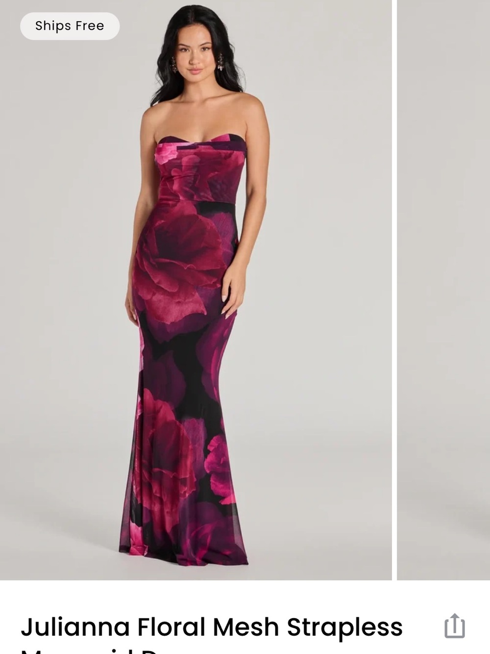 Windsor Julianna Strapless Maxi Dress in Fuchsia and Black